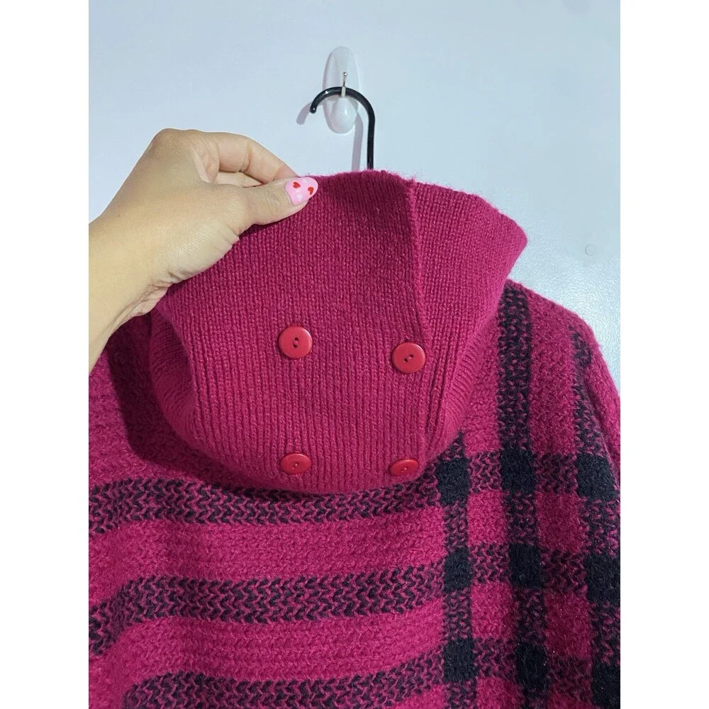 Vtg Aria Sweater L Fuchsia Pink Mohair Plaid Long Boho Oversized‎ Cozy Stretch